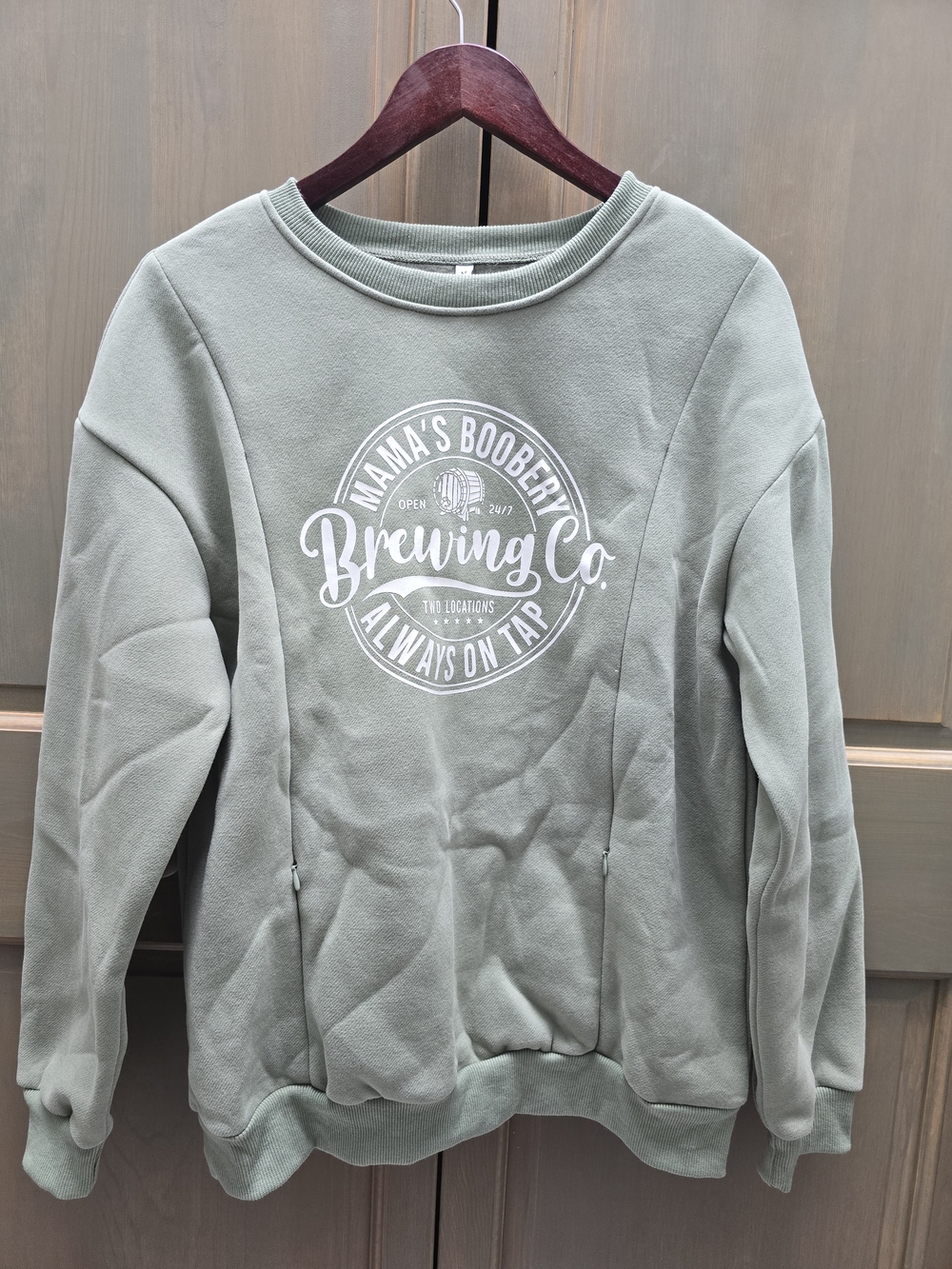 Womens Breastfeeding Crew Neck Sage Green Pullover Sweatshirt